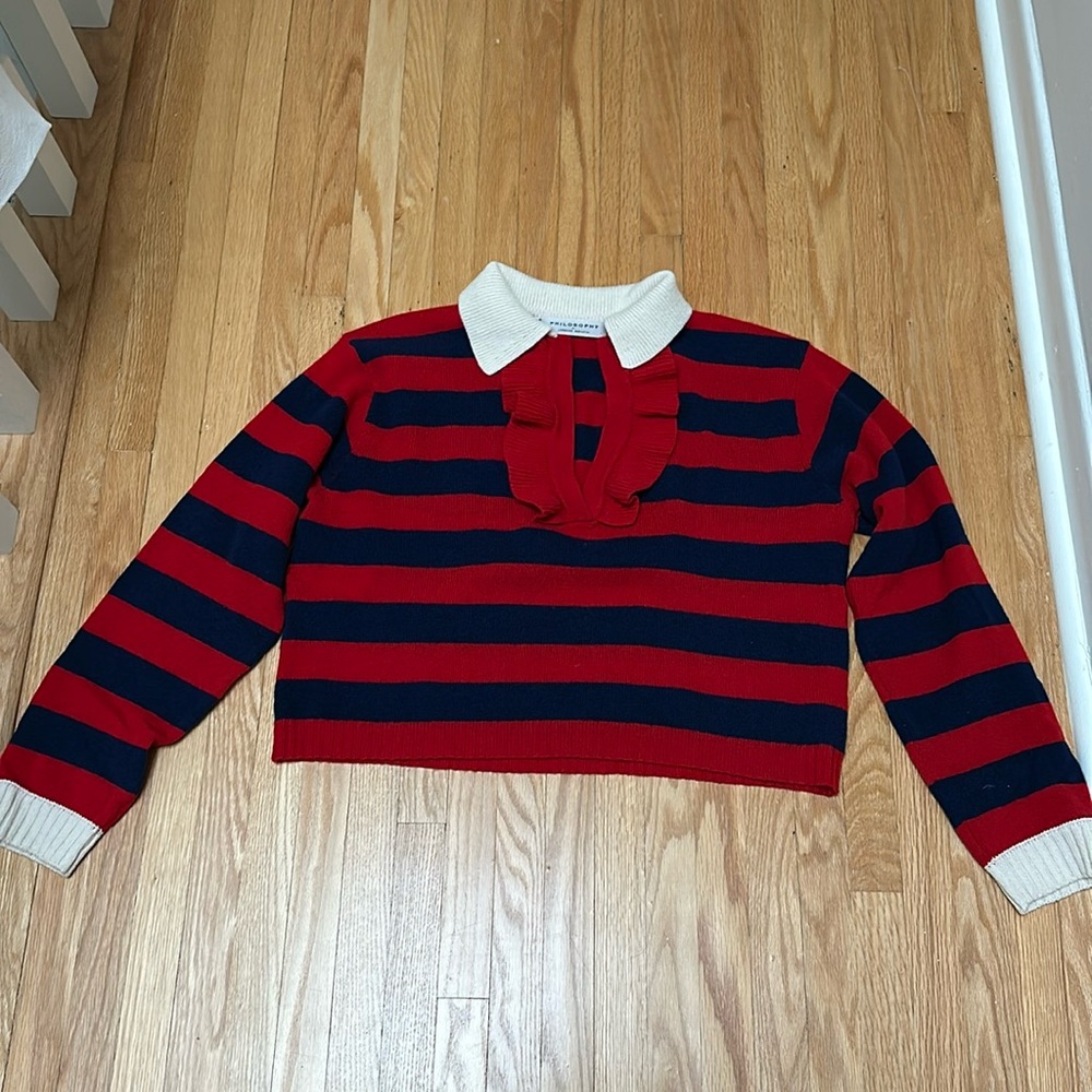 Cropped wool cashmere blend striped sweater